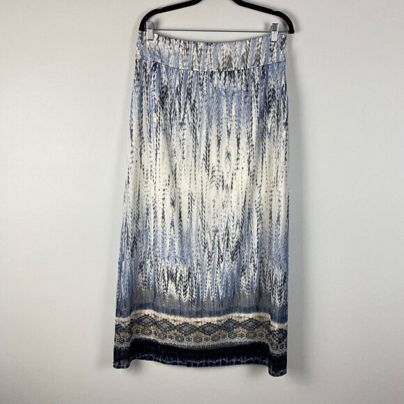 Chicos Skirt Maxi Length Womens 1 US Medium 8 Side Zip Feathered Print - Picture 1 of 9